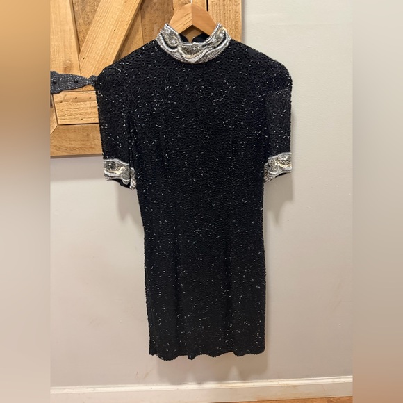 Vintage Oleg Cassini mini black tie sequin dress - Picture 4 of 7